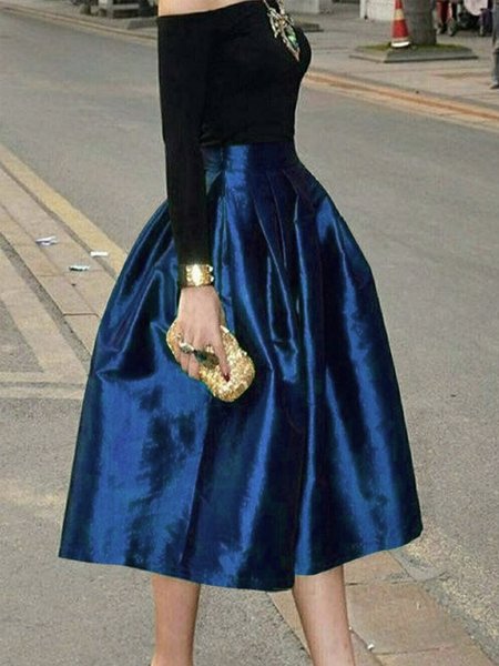 

Elegant Regular Fit Plain Skirt, Blue, Mini Skirts