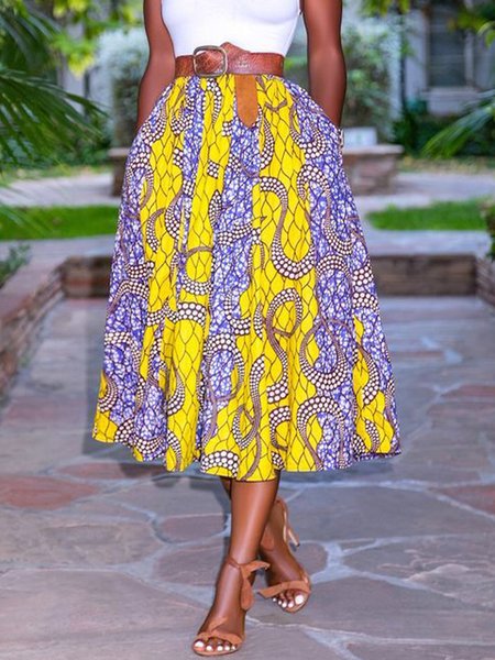 

Vacation Ethnic Printed A-Line Skirt, As picture, Mini Skirts