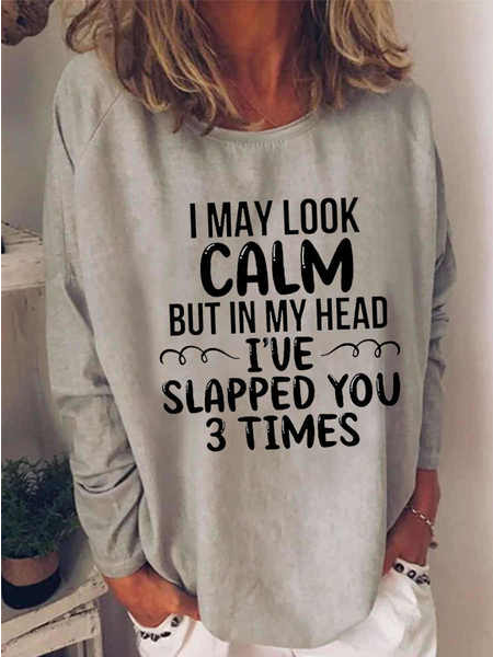 

Casual Text Letters Autumn Micro-Elasticity Daily Long sleeve Crew Neck Regular H-Line Tops for Women, Khaki gray, Tops