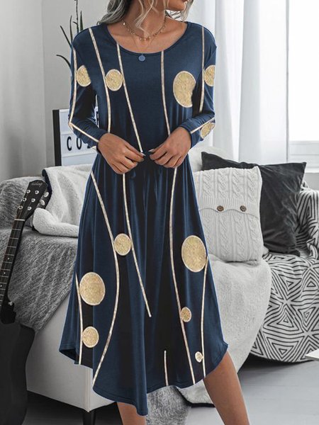 

Geometric Regular Fit Casual Dresses, Blue, Dresses
