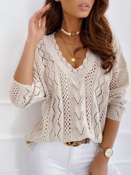 

Plain Loose Casual Sweater, Apricot, Sweaters