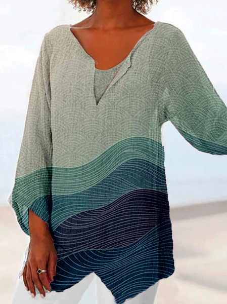 

Loose Vacation V Neck Ombre Tops, Multicolor, Shirts & Blouses