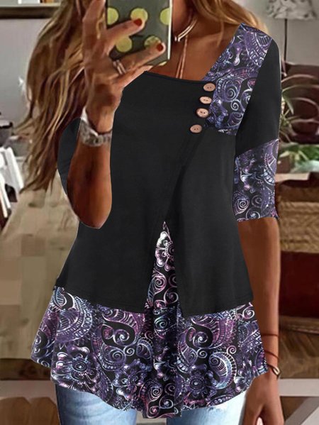 

Crew Neck Casual Paisley Top, Purple, Shirts & Blouses