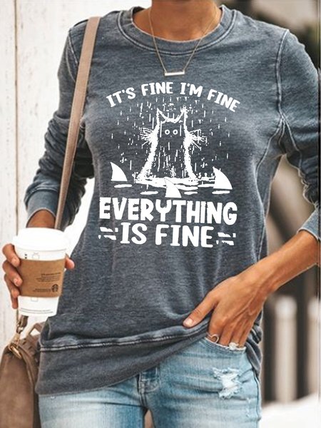 

womens funny I Am Fine Cat Casual Sweatshirts, Gray, Hoodies&Sweatshirts