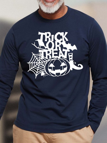 

Men Trick Or Treat Spider Halloween Loose T-Shirt, Deep blue, Long Sleeves