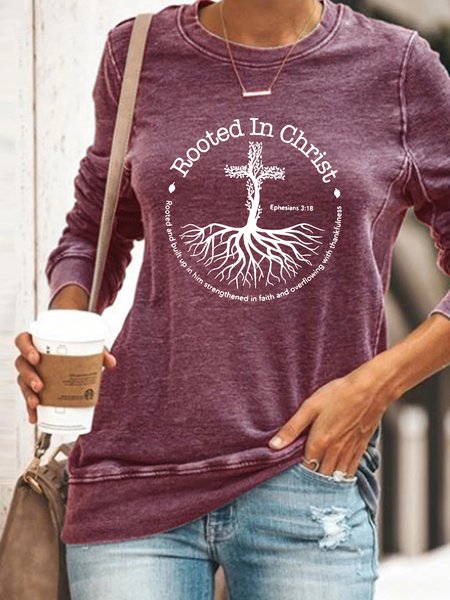 

Women Graphic Rooted In Christ Cross Pray God Bible Verse Christian Sweatshirt, Red, Hoodies&Sweatshirts