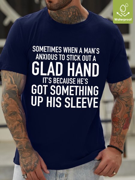 

A Man's Anxious To Stick Out A Glad Hand Waterproof Oilproof And Stainproof Fabric Men's T-Shirt, Deep blue, T-shirts