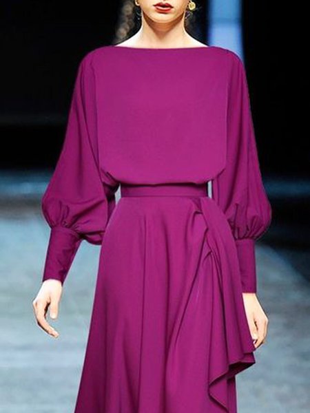 

Elegant Lantern Sleeve Crew Neck Plain Top, Rose red, Blouses and Shirts