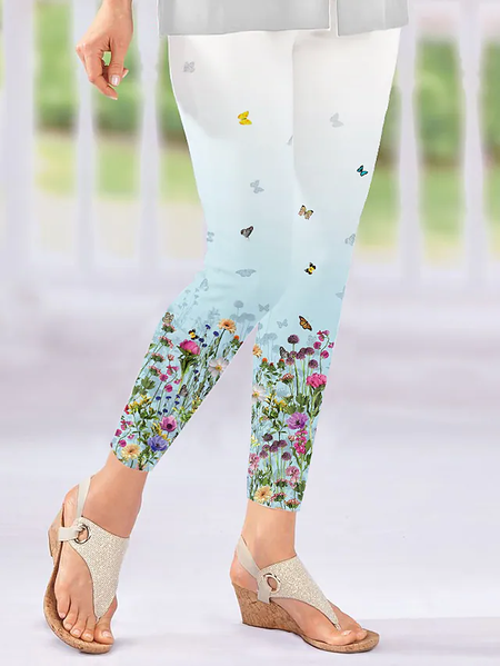 

Casual Floral Butterfly Polyester Long Leggings, Multicolor, leggings