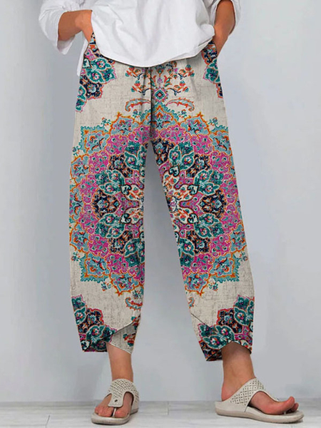 

Casual Ethnic Print Loose Pocket Pants, Multicolor, Pants