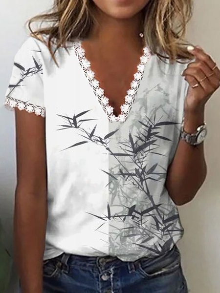 

Regular Fit Color Block V Neck T-Shirt, White, T-Shirts