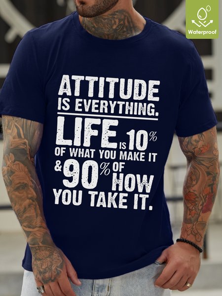 

Men Funny Graphic Attitude is Everything Crew Neck T-Shirt, Blue, T-shirts