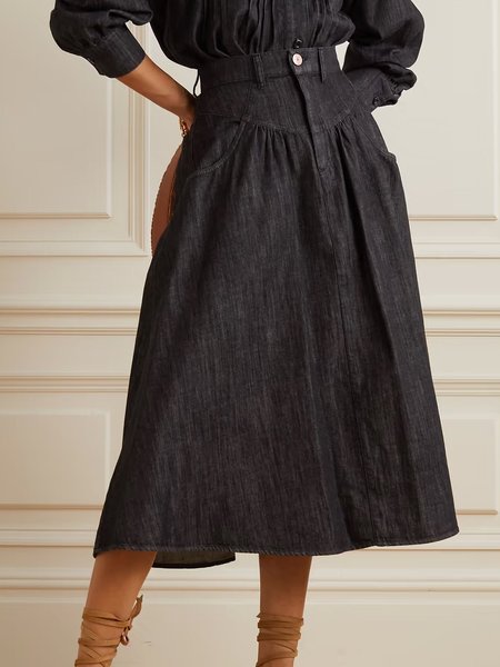 

Black Midi Daily Regular Fit Casual Skirt, Mini Skirts