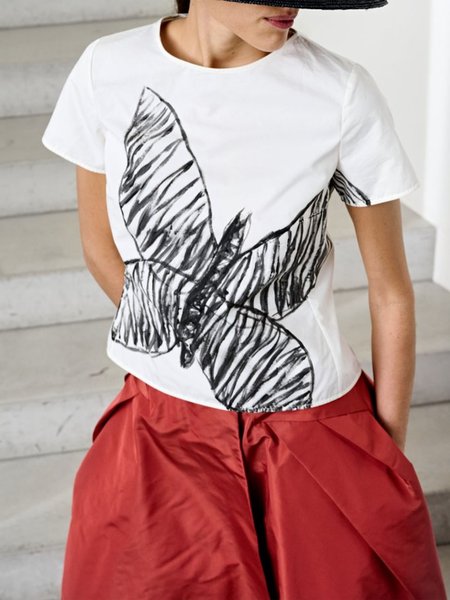 

Short sleeve Regular Fit Painting Casual Crew Neck T-Shirt, White, Tees