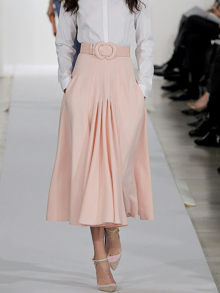

Pleated Loose A-Line Elegant Elegant Long Skirt, Pink, Maxi Skirts