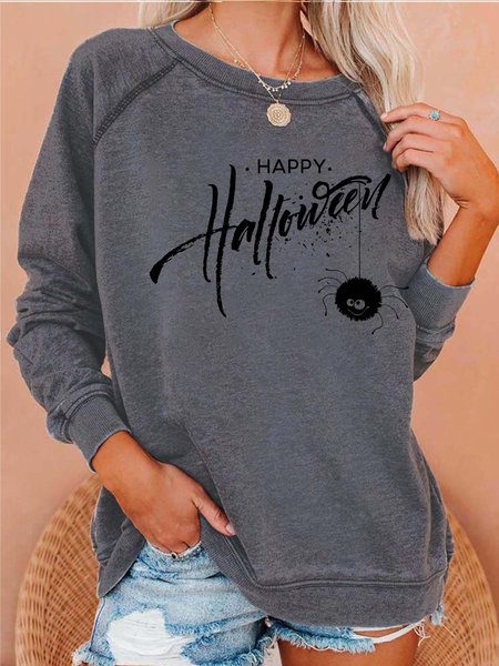 

Women Spider Happy Halloween Letters Loose Cotton Sweatshirts, Gray, Hoodies&Sweatshirts