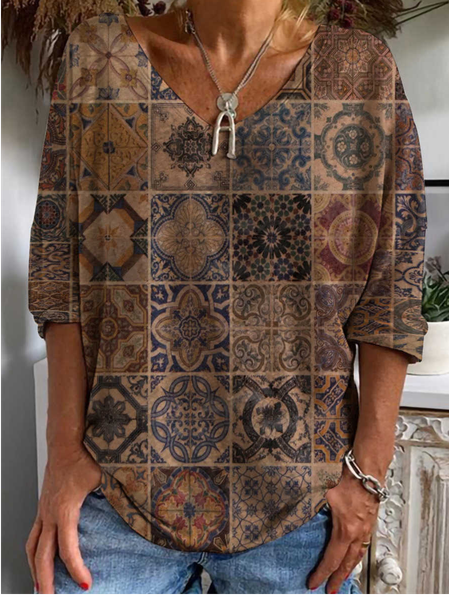 

V Neck Cotton-Blend Tops, Multicolor, Shirts & Blouses