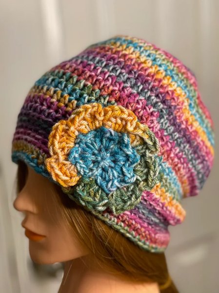 

Gradient Large Floral Crochet Beanie, Multicolor, Women Hats