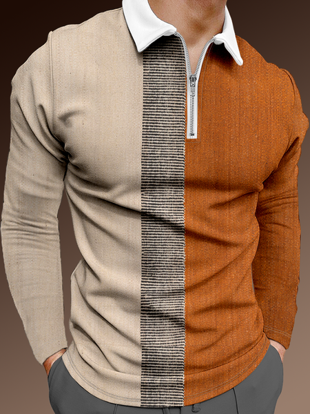 

Casual Art Collection Gradient Geometric Stripe Pattern Lapel Long Sleeve Polo Print Top, Multicolor, Men's t-shirts