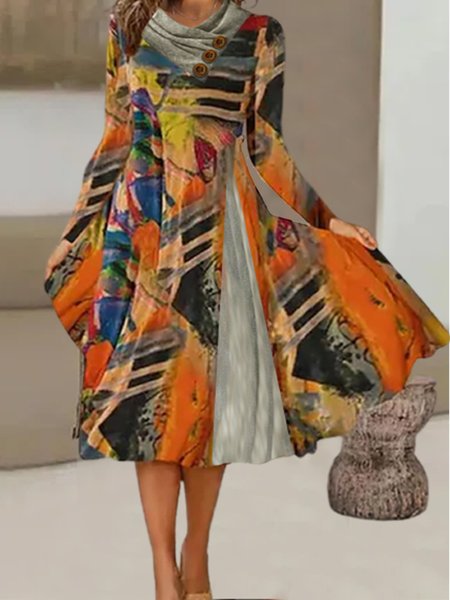 

Painting Vacation Color Block Loose Dresses, Multicolor, Midi Dresses