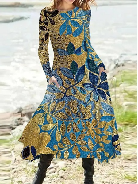 

Leaf Crew Neck Regular Fit Dresses, Multicolor, Dresses