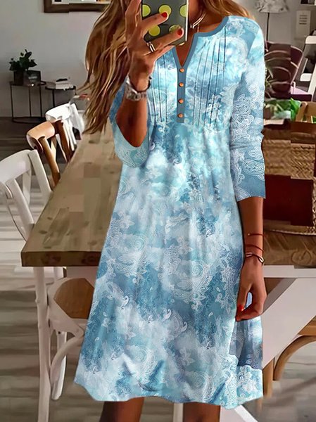 

Paisley Casual V Neck Dresses, Blue, Dresses