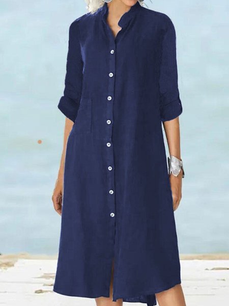 

Plain Cotton Casual Dresses, Blue, Dresses