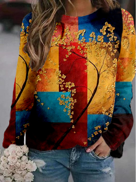 

Floral Cotton-Blend Casual Sweatshirt, Multicolor, Sweatshirts & Hoodies