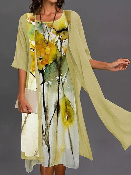 

Vacation Regular Fit Floral Two Piece Sets, Yellow, Dresses