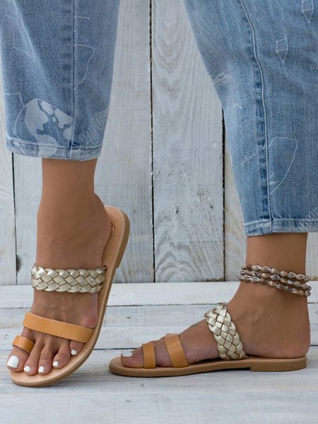 

Gold Braided Thong Slippers, Brown, Sandals & Slippers