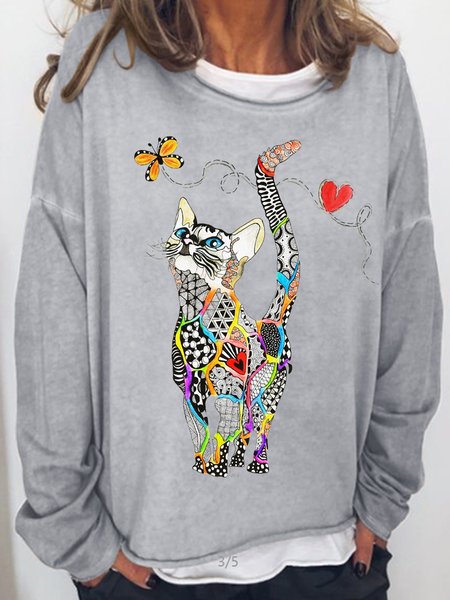 

Womens Rainbow Kitty Wwith Butterfly Casual Crew Neck Sweatshirt, Light gray, Hoodies&Sweatshirts