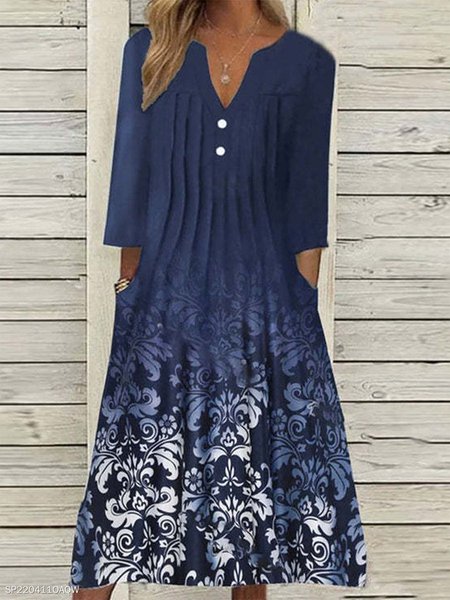 

Ethnic Floral Casual Dresses, Dark blue, Dresses