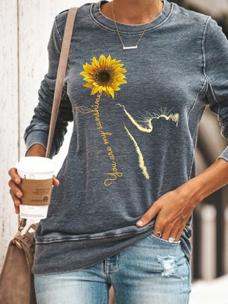 

Women Sunflower and Cat You Are My Sunshine Cat Sweatshirt, Gray, Hoodies&Sweatshirts