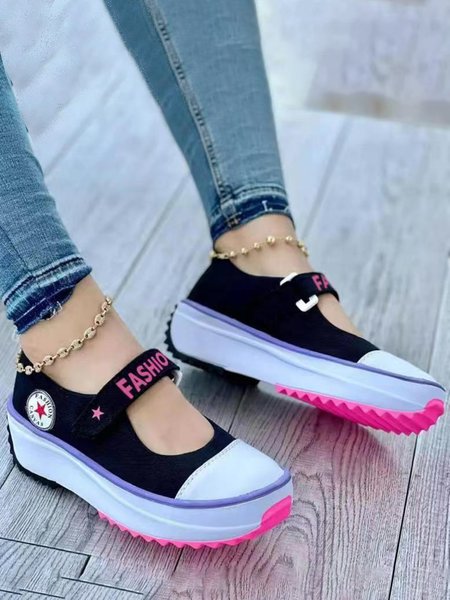 

Women Casual Color Block All Season Hook and Loop Holiday Low Heel Closed Toe Fabric PINS Style Sneakers, Black&red, Sneakers