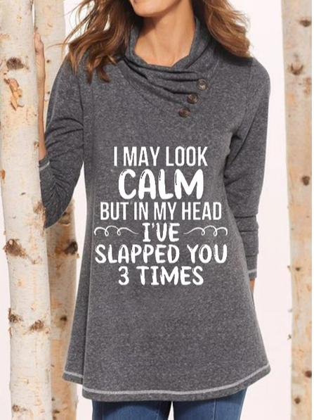 

Text Letters Crew Neck Loose Tops, Gray, Tunics