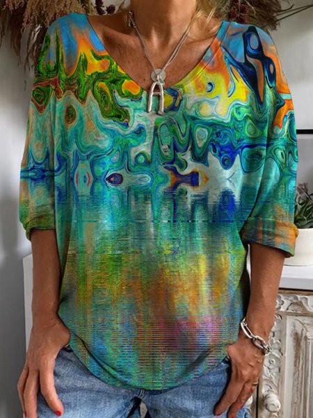 

Ombre V Neck Loose T-Shirt, Multicolor, T-Shirts