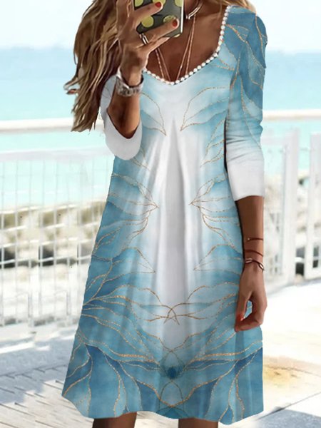 

Square Neck Boho Loose Dress, Blue, Dresses