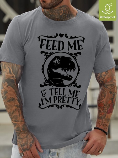 

Casual Dinosaur Print Loose Waterproof Oilproof And Stainproof Fabric T-Shirt, Light gray, T-shirts