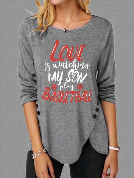 

Women Family Son Basketball Letters Crew Neck Casual Top, Gray, T-shirts