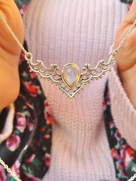 

Vintage Openwork Set White Gemstone Silver Necklace, Necklaces
