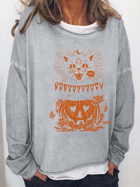 

Women Pumpkin Light Halloween Cats Casual Crew Neck Sweatshirts, Gray, Hoodies&Sweatshirts