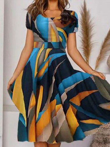 

Regular Fit Casual Crew Neck Color Block Dresses, Multicolor, Dresses