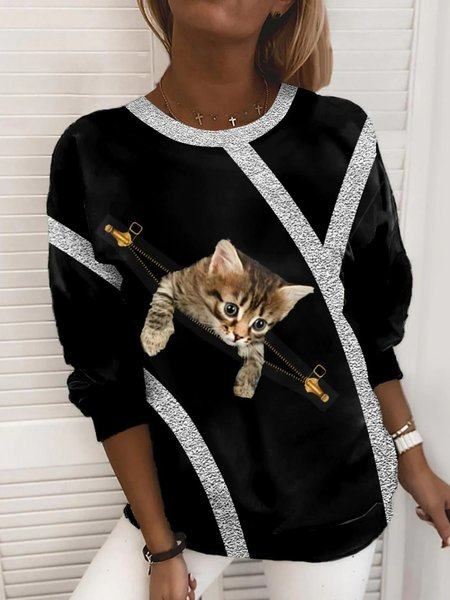 

Women Geometric Casual Autumn Polyester No Elasticity Regular Fit Long sleeve H-Line Regular Sweatshirt, Black, Hoodies & Sweatshirts