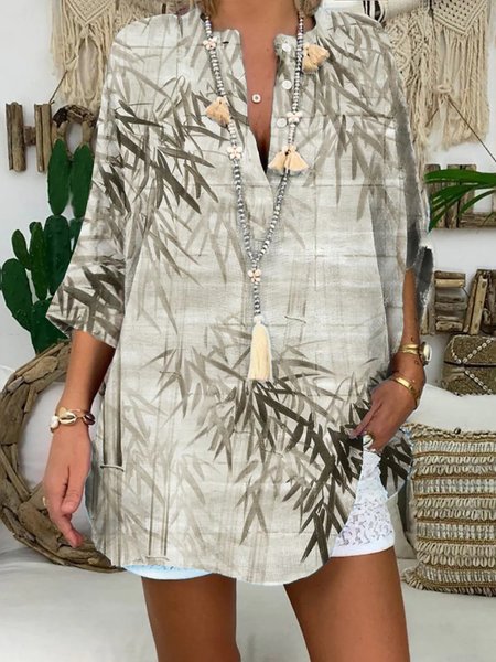 

Casual Leaf Stand Collar Loose Blouse, Apricot, Tunics