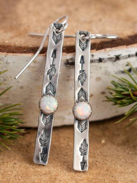 

Boho Vintage Opal Opal Leaf Pattern Earrings Ethnic Jewelry, Silver, Earrings