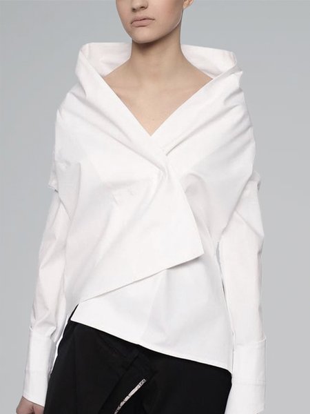 

Simple Long Sleeve Plain Blouse, White, Blouses and Shirts