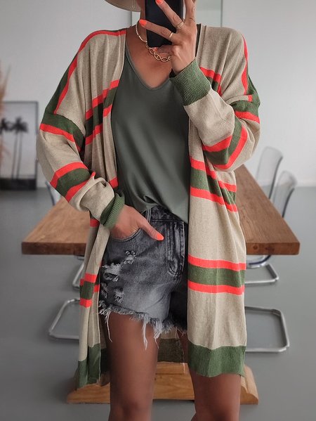 

Casual Striped Regular Fit Acrylic Sweater Coat, Multicolor, Cardigans
