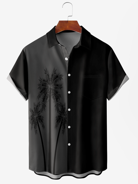 

Men's Ocean Coconut Print Anti-Wrinkle Moisture Wicking Fabric Fashion Hawaiian Lapel Short Sleeve Shirts, Black, Men's Floral shirt