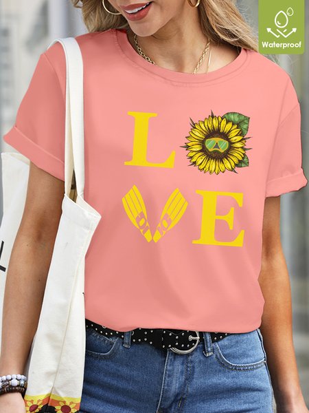 

Loose Sunflower Casual Waterproof Oilproof And Stainproof FabricT-Shirt, Pink, T-shirts