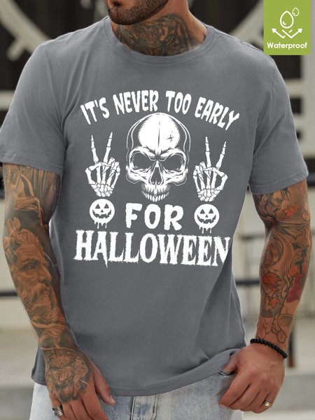 

Skull Loose Crew Neck Waterproof Oilproof And Stainproof Fabric T-Shirt, Light gray, T-shirts